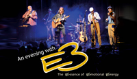 E3 – das steht für Emotional Essence of Energy. Genau das bringt die sechsköpfige Band bei ihren Konzerten auch auf die Bühne: Emotion und Energie. Im Repertoire befinden sich Songs aus den Bereichen „American Folk“, „Westcoast“, „Blues“ und „Soft Pop“. Die „Eagles“ oder „Crosby, Stills, Nash & Young“ lassen grüßen, wenn E3 Genre-Meilensteine mit eigenem Material kombinieren.